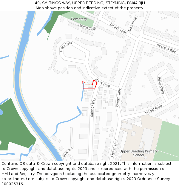 49, SALTINGS WAY, UPPER BEEDING, STEYNING, BN44 3JH: Location map and indicative extent of plot