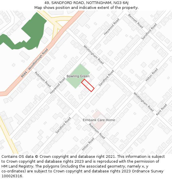 49, SANDFORD ROAD, NOTTINGHAM, NG3 6AJ: Location map and indicative extent of plot