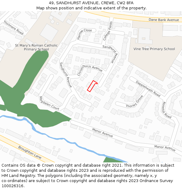 49, SANDHURST AVENUE, CREWE, CW2 8FA: Location map and indicative extent of plot