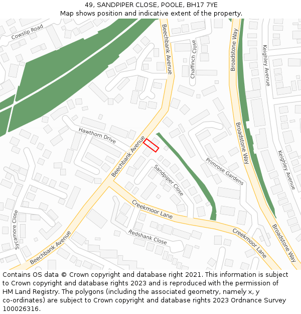 49, SANDPIPER CLOSE, POOLE, BH17 7YE: Location map and indicative extent of plot