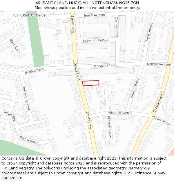 49, SANDY LANE, HUCKNALL, NOTTINGHAM, NG15 7GN: Location map and indicative extent of plot