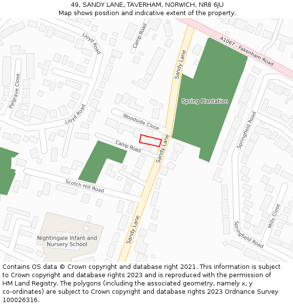 49, SANDY LANE, TAVERHAM, NORWICH, NR8 6JU: Location map and indicative extent of plot