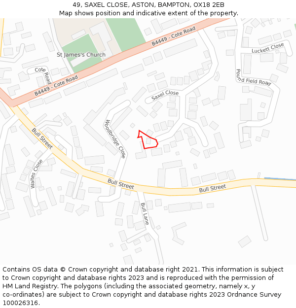 49, SAXEL CLOSE, ASTON, BAMPTON, OX18 2EB: Location map and indicative extent of plot