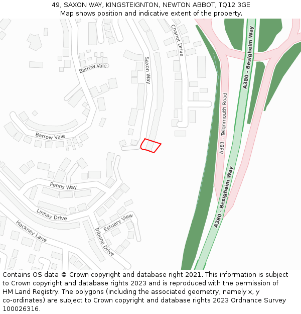 49, SAXON WAY, KINGSTEIGNTON, NEWTON ABBOT, TQ12 3GE: Location map and indicative extent of plot