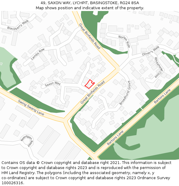 49, SAXON WAY, LYCHPIT, BASINGSTOKE, RG24 8SA: Location map and indicative extent of plot