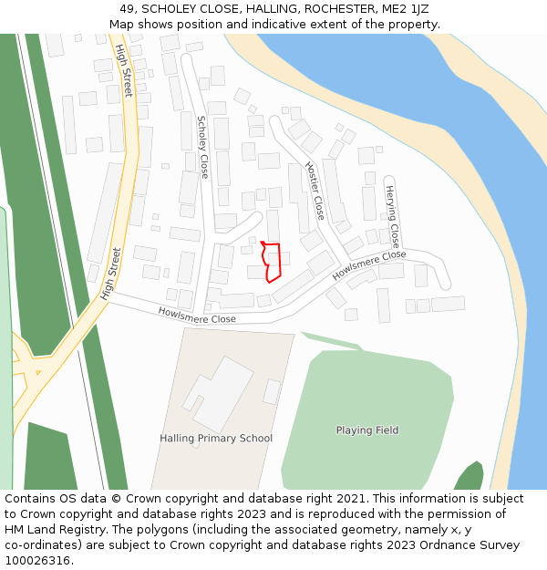 49, SCHOLEY CLOSE, HALLING, ROCHESTER, ME2 1JZ: Location map and indicative extent of plot