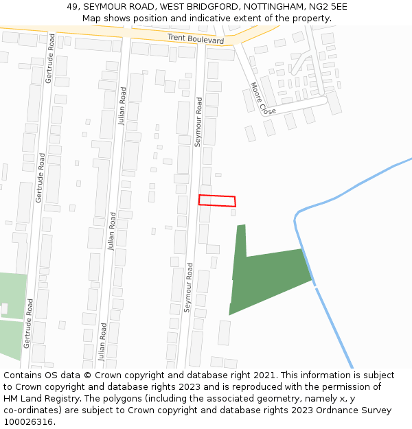 49, SEYMOUR ROAD, WEST BRIDGFORD, NOTTINGHAM, NG2 5EE: Location map and indicative extent of plot