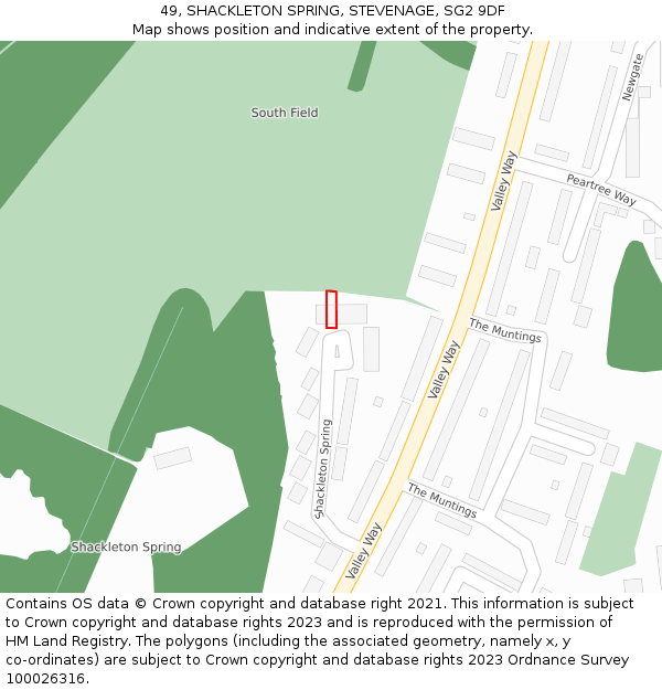 49, SHACKLETON SPRING, STEVENAGE, SG2 9DF: Location map and indicative extent of plot