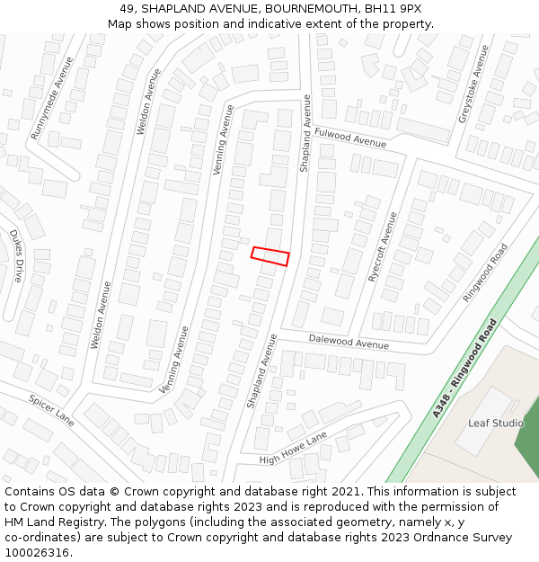 49, SHAPLAND AVENUE, BOURNEMOUTH, BH11 9PX: Location map and indicative extent of plot