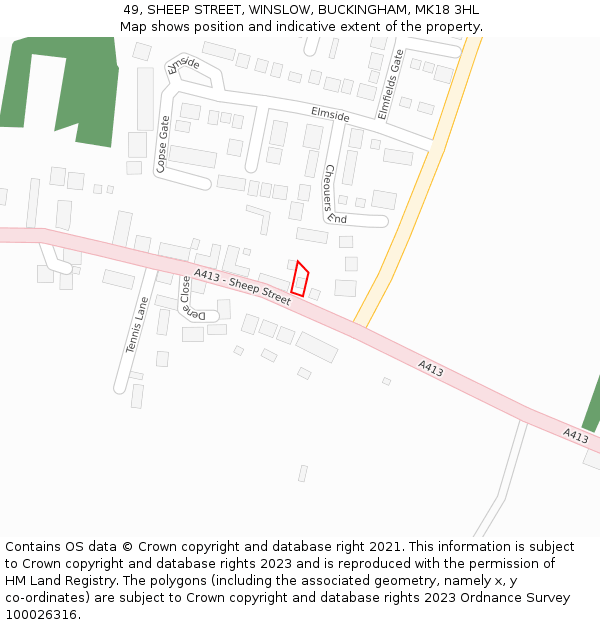 49, SHEEP STREET, WINSLOW, BUCKINGHAM, MK18 3HL: Location map and indicative extent of plot