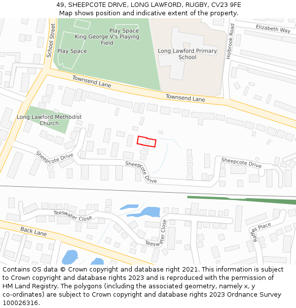 49, SHEEPCOTE DRIVE, LONG LAWFORD, RUGBY, CV23 9FE: Location map and indicative extent of plot