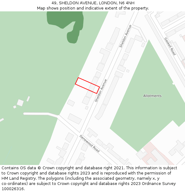 49, SHELDON AVENUE, LONDON, N6 4NH: Location map and indicative extent of plot