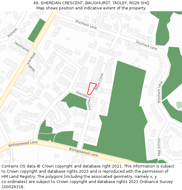 49, SHERIDAN CRESCENT, BAUGHURST, TADLEY, RG26 5HQ: Location map and indicative extent of plot