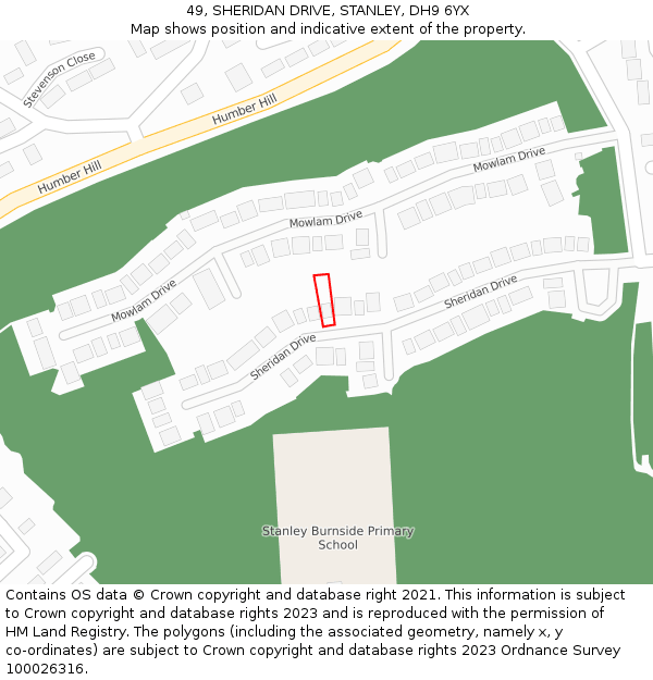 49, SHERIDAN DRIVE, STANLEY, DH9 6YX: Location map and indicative extent of plot