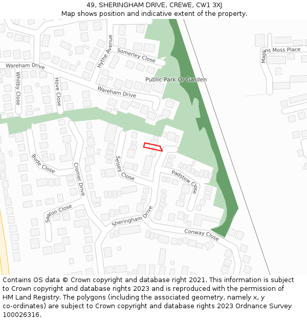 49, SHERINGHAM DRIVE, CREWE, CW1 3XJ: Location map and indicative extent of plot