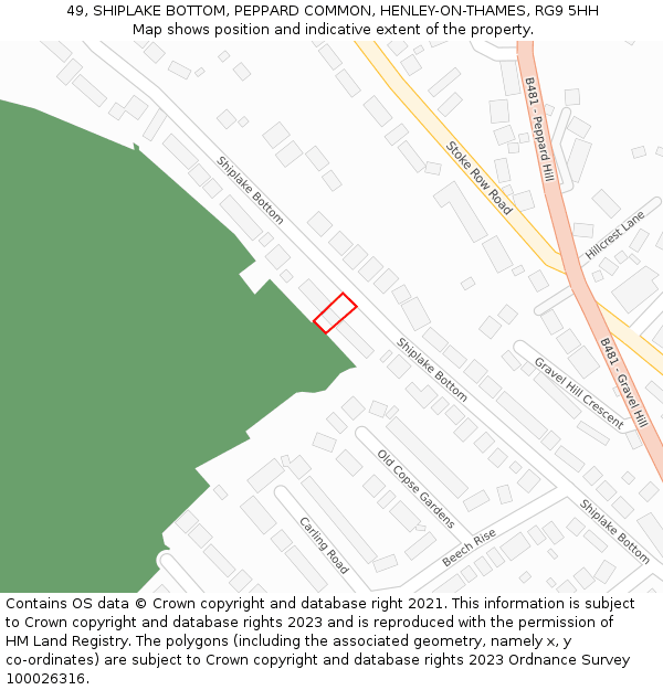 49, SHIPLAKE BOTTOM, PEPPARD COMMON, HENLEY-ON-THAMES, RG9 5HH: Location map and indicative extent of plot