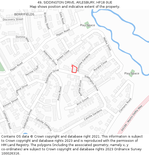 49, SIDDINGTON DRIVE, AYLESBURY, HP18 0UE: Location map and indicative extent of plot