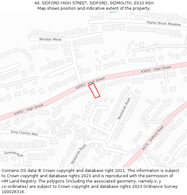 49, SIDFORD HIGH STREET, SIDFORD, SIDMOUTH, EX10 9SH: Location map and indicative extent of plot