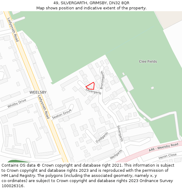 49, SILVERGARTH, GRIMSBY, DN32 8QR: Location map and indicative extent of plot