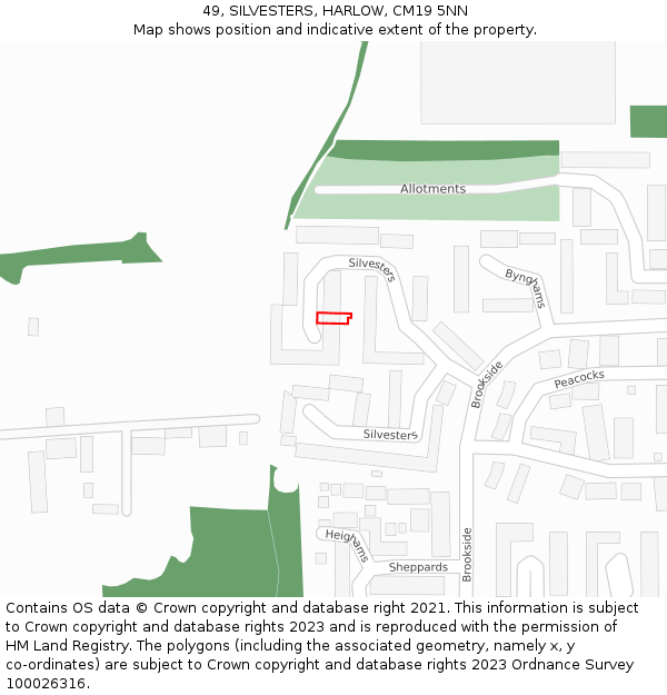 49, SILVESTERS, HARLOW, CM19 5NN: Location map and indicative extent of plot