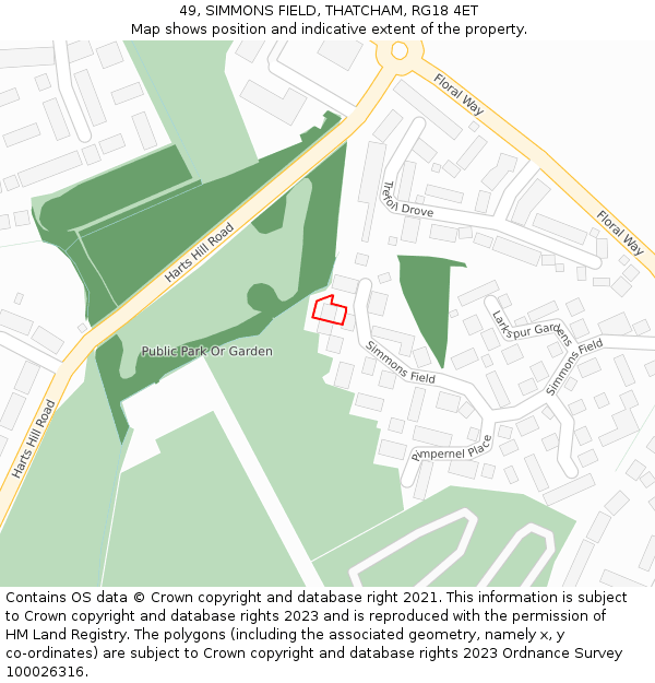 49, SIMMONS FIELD, THATCHAM, RG18 4ET: Location map and indicative extent of plot