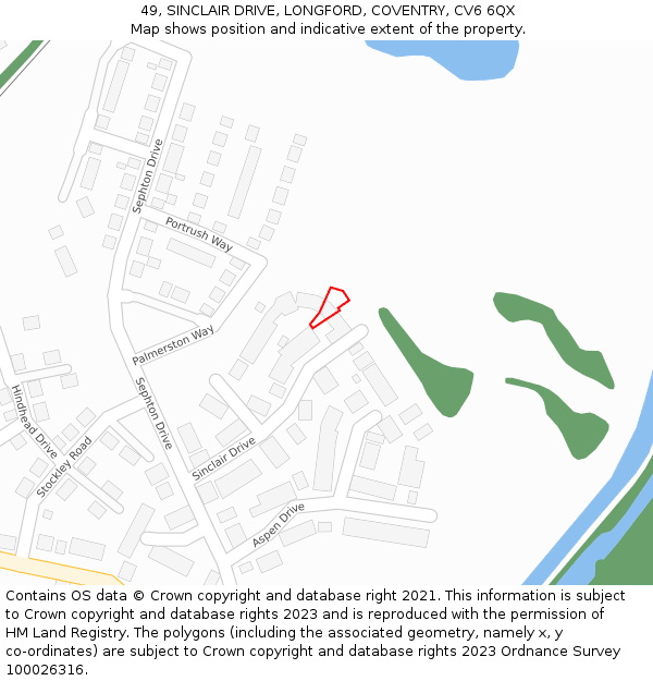 49, SINCLAIR DRIVE, LONGFORD, COVENTRY, CV6 6QX: Location map and indicative extent of plot