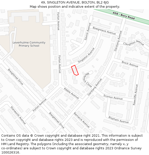 49, SINGLETON AVENUE, BOLTON, BL2 6JG: Location map and indicative extent of plot