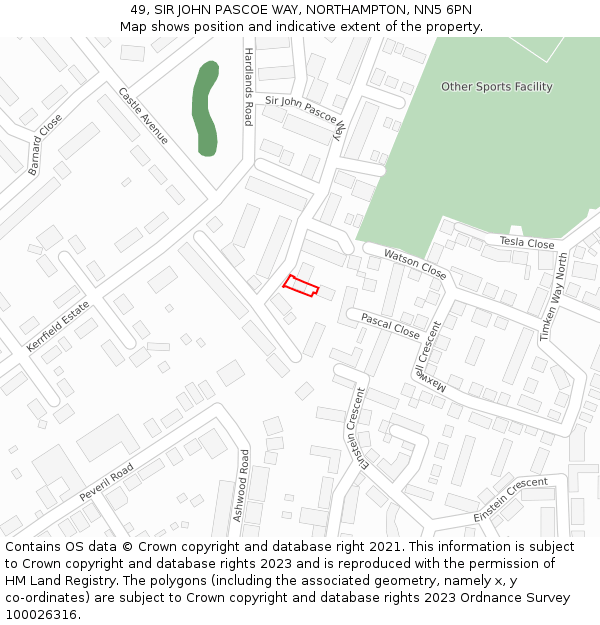 49, SIR JOHN PASCOE WAY, NORTHAMPTON, NN5 6PN: Location map and indicative extent of plot