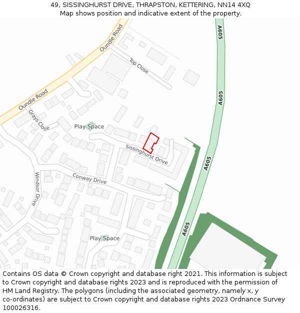 49, SISSINGHURST DRIVE, THRAPSTON, KETTERING, NN14 4XQ: Location map and indicative extent of plot