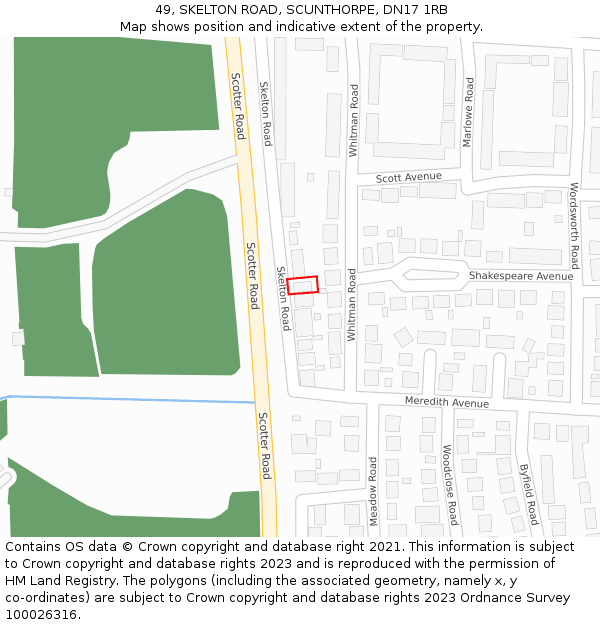 49, SKELTON ROAD, SCUNTHORPE, DN17 1RB: Location map and indicative extent of plot