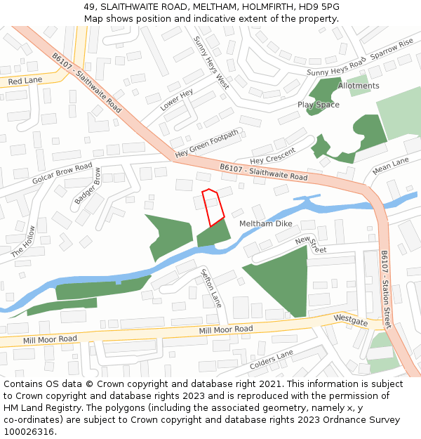 49, SLAITHWAITE ROAD, MELTHAM, HOLMFIRTH, HD9 5PG: Location map and indicative extent of plot