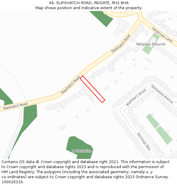 49, SLIPSHATCH ROAD, REIGATE, RH2 8HA: Location map and indicative extent of plot