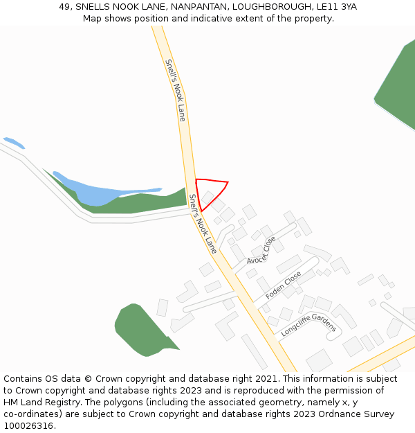 49, SNELLS NOOK LANE, NANPANTAN, LOUGHBOROUGH, LE11 3YA: Location map and indicative extent of plot