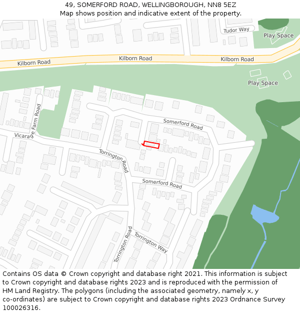 49, SOMERFORD ROAD, WELLINGBOROUGH, NN8 5EZ: Location map and indicative extent of plot