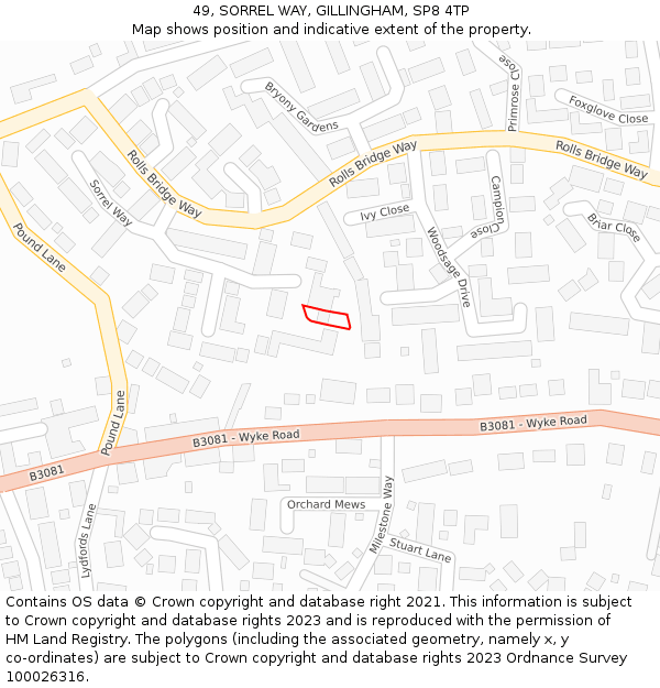 49, SORREL WAY, GILLINGHAM, SP8 4TP: Location map and indicative extent of plot