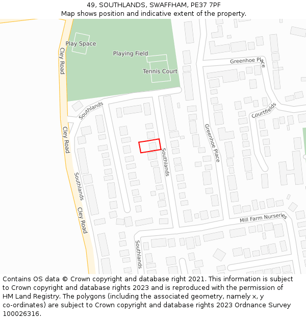 49, SOUTHLANDS, SWAFFHAM, PE37 7PF: Location map and indicative extent of plot