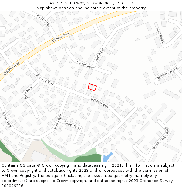 49, SPENCER WAY, STOWMARKET, IP14 1UB: Location map and indicative extent of plot