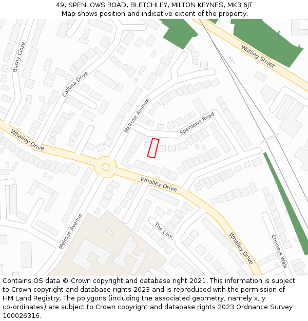 49, SPENLOWS ROAD, BLETCHLEY, MILTON KEYNES, MK3 6JT: Location map and indicative extent of plot