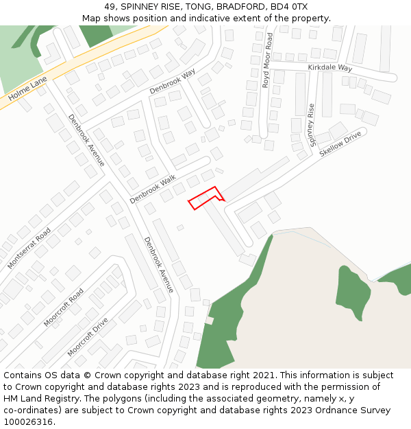 49, SPINNEY RISE, TONG, BRADFORD, BD4 0TX: Location map and indicative extent of plot