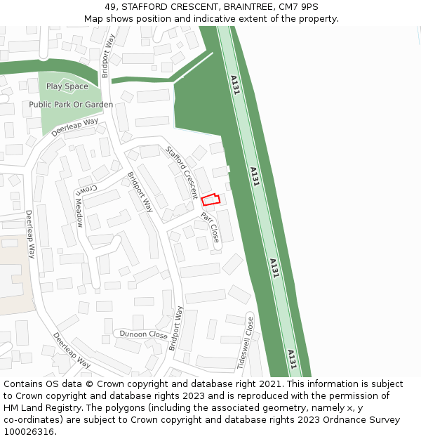 49, STAFFORD CRESCENT, BRAINTREE, CM7 9PS: Location map and indicative extent of plot