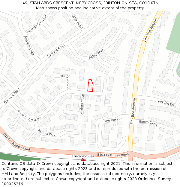 49, STALLARDS CRESCENT, KIRBY CROSS, FRINTON-ON-SEA, CO13 0TN: Location map and indicative extent of plot