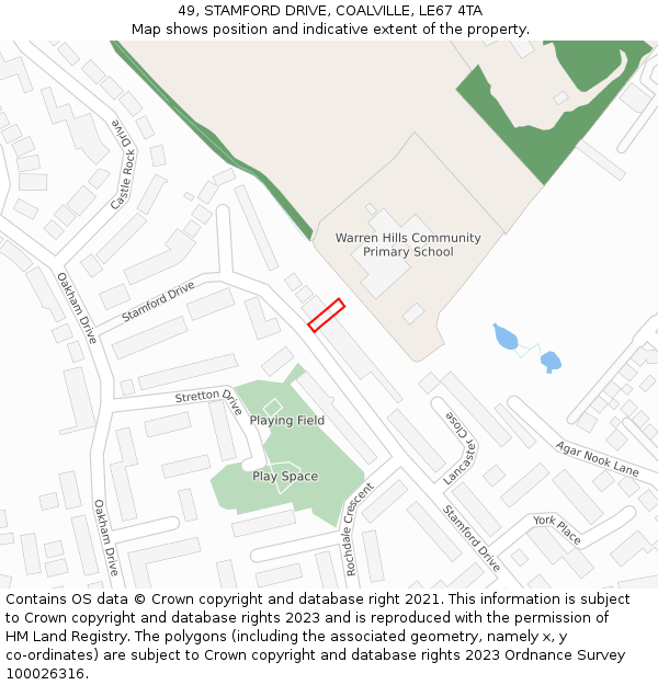 49, STAMFORD DRIVE, COALVILLE, LE67 4TA: Location map and indicative extent of plot