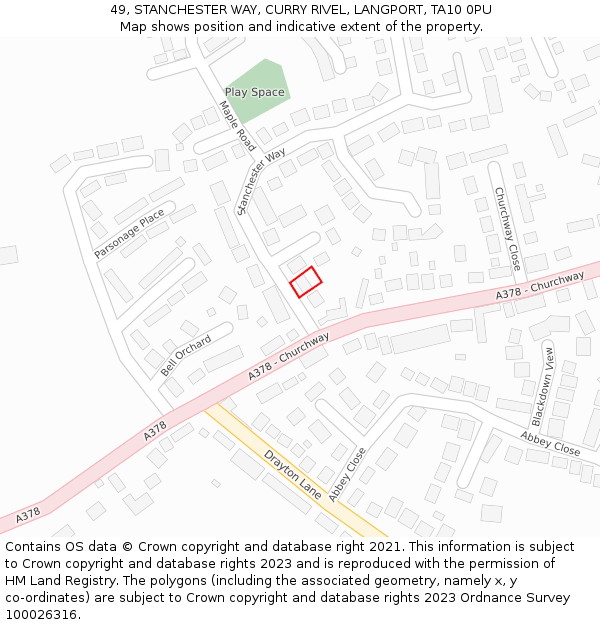 49, STANCHESTER WAY, CURRY RIVEL, LANGPORT, TA10 0PU: Location map and indicative extent of plot