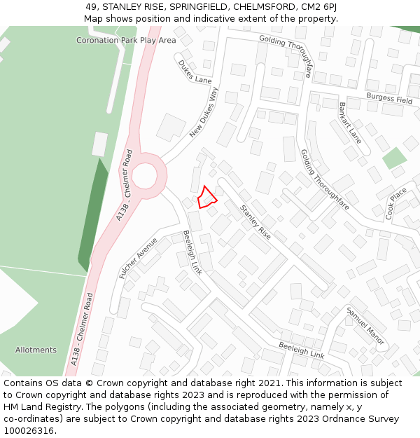 49, STANLEY RISE, SPRINGFIELD, CHELMSFORD, CM2 6PJ: Location map and indicative extent of plot