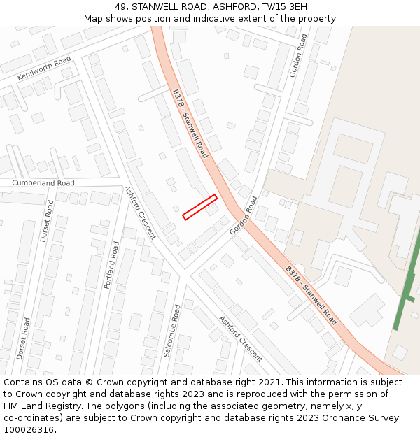 49, STANWELL ROAD, ASHFORD, TW15 3EH: Location map and indicative extent of plot