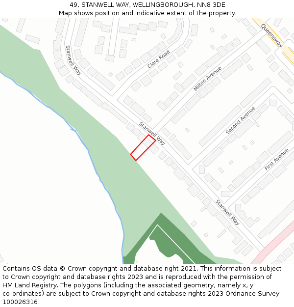 49, STANWELL WAY, WELLINGBOROUGH, NN8 3DE: Location map and indicative extent of plot