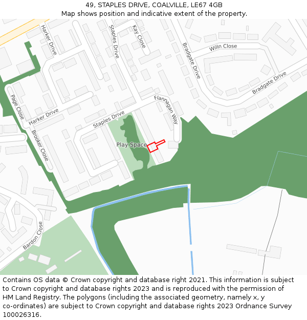 49, STAPLES DRIVE, COALVILLE, LE67 4GB: Location map and indicative extent of plot