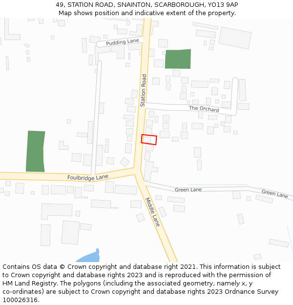 49, STATION ROAD, SNAINTON, SCARBOROUGH, YO13 9AP: Location map and indicative extent of plot