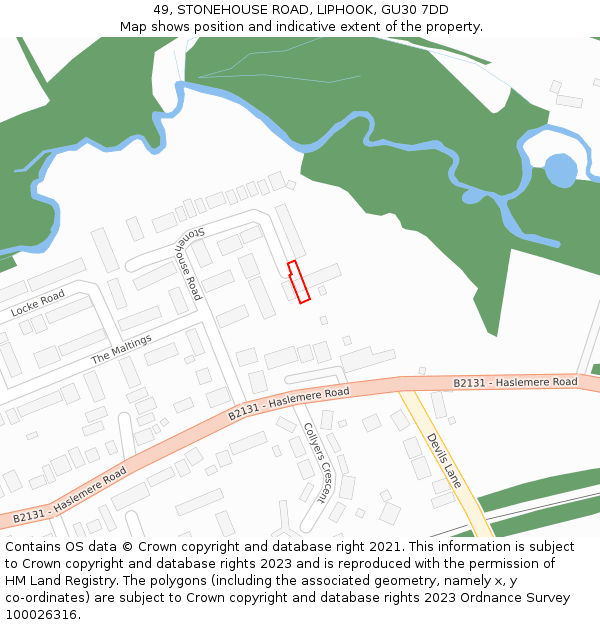 49, STONEHOUSE ROAD, LIPHOOK, GU30 7DD: Location map and indicative extent of plot
