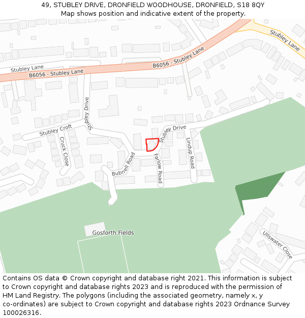 49, STUBLEY DRIVE, DRONFIELD WOODHOUSE, DRONFIELD, S18 8QY: Location map and indicative extent of plot